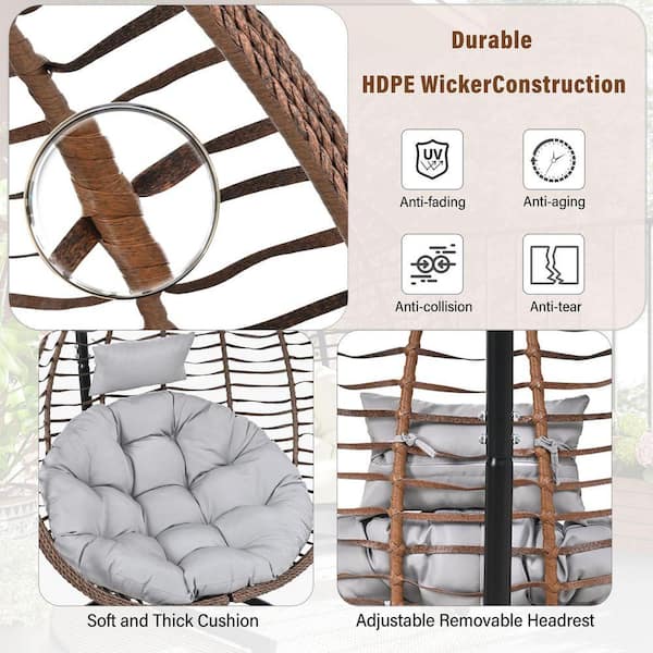 Brown Wicker Foldable Outdoor Rattan Egg Chair Patio Swing Chair