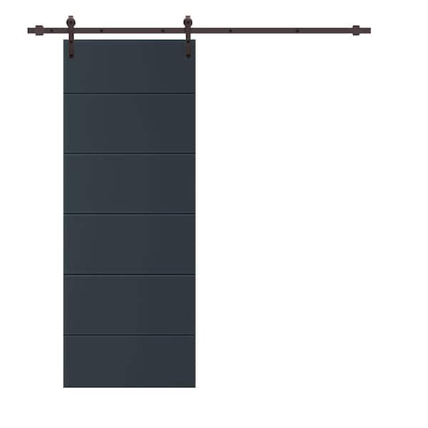 CALHOME Modern Classic 30 in. x 96 in. Charcoal Gray Stained Composite MDF Paneled Sliding Barn Door with Hardware Kit