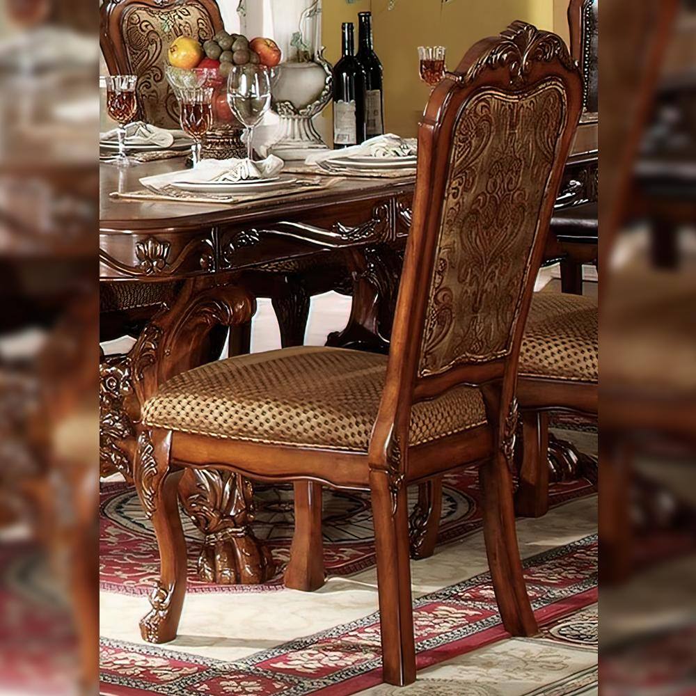 High Back Brown Faux Leather Upholstered Wood Side Chair