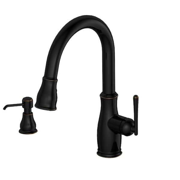 Kagan Single-Handle Pull-Down Sprayer Kitchen Faucet with Soap Dispenser in Bronze Kagan Single-Handle Pull-Down Sprayer Kitchen Faucet with Soap Dispenser in Bronze