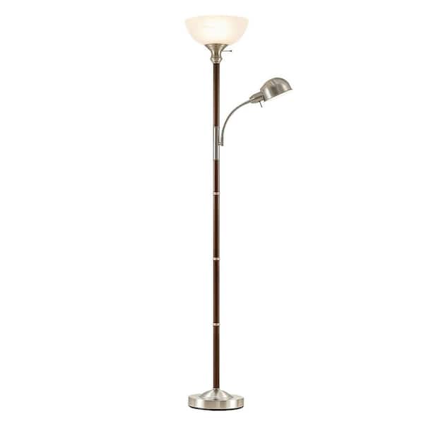 NatySwan 72 in. Wood Walnut Torchiere Floor Lamps Standing Lamp