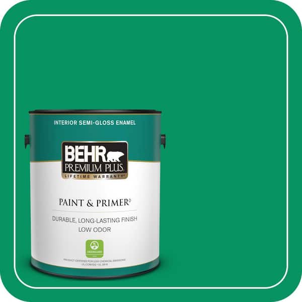 BEHR PREMIUM PLUS 1 gal. #470B-6 Emerald Lake Semi-Gloss Enamel Low Odor Interior Paint & Primer