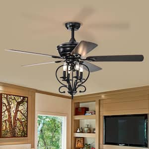 52 in. Farmhouse Indoor/Outdoor Black Reversible Blades 3-Speeds Ceiling Fan with Light and Remote Contro