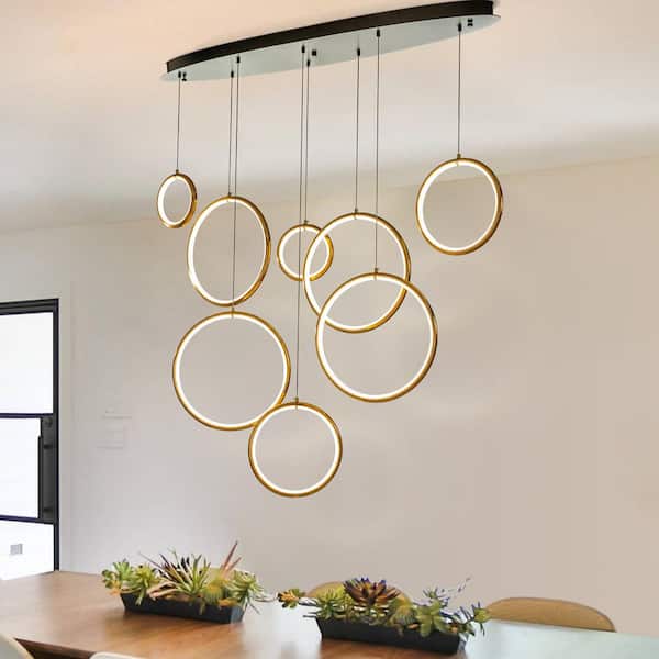 ALOA DECOR 55 in. Integrated LED Modern Soft Gold Circular Ring-Shaped LED  Chandelier For Kitchen Island and Dining Room H7115C140MB04A - The Home  Depot
