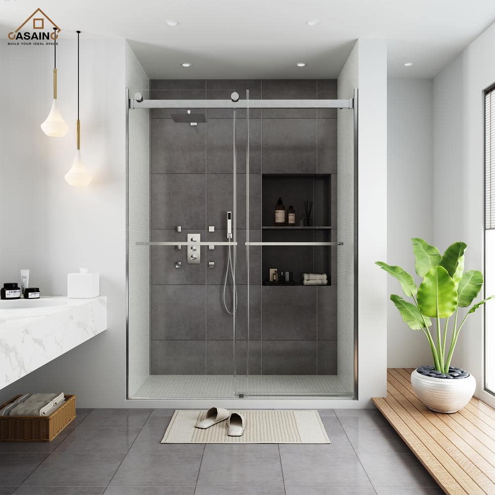 60" W x 76" H Frameless Double Sliding Glass Shower Door