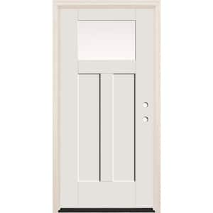 36 in. x 80 in. Left Hand 1 Lite Unfinished Fiberglass Prehung Front Door with 6-9/16 in. Frame and Bronze Hinges