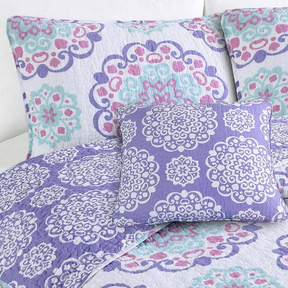Vivian Purple Reversible Cotton Full Quilt Set