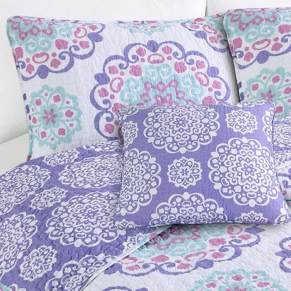 Vivian Purple 3 Piece Cotton Quilt, Ou Bedding Twin