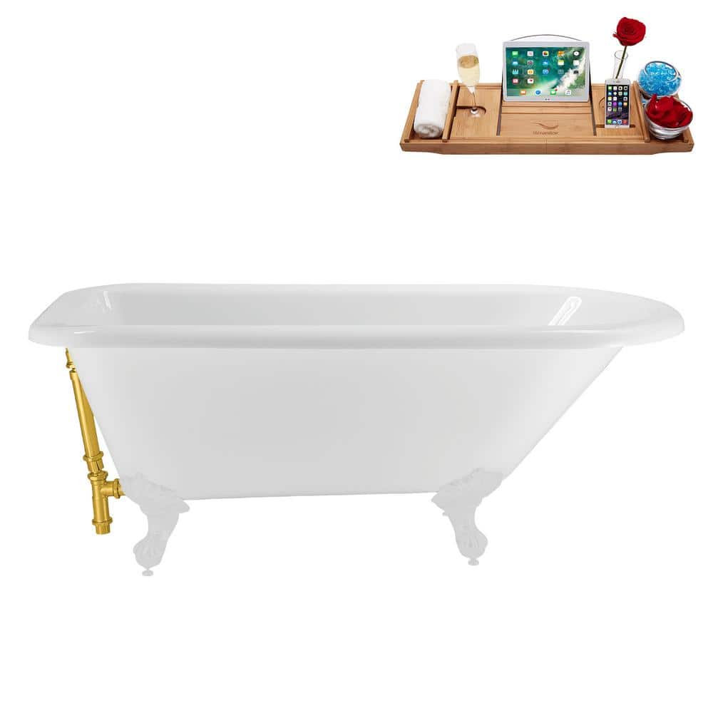 62 in. x 29 in. Acrylic Clawfoot Soaking Bathtub in Glossy White with Polished Gold Drain, Glossy White Clawfeet price history on PriceWatchPro