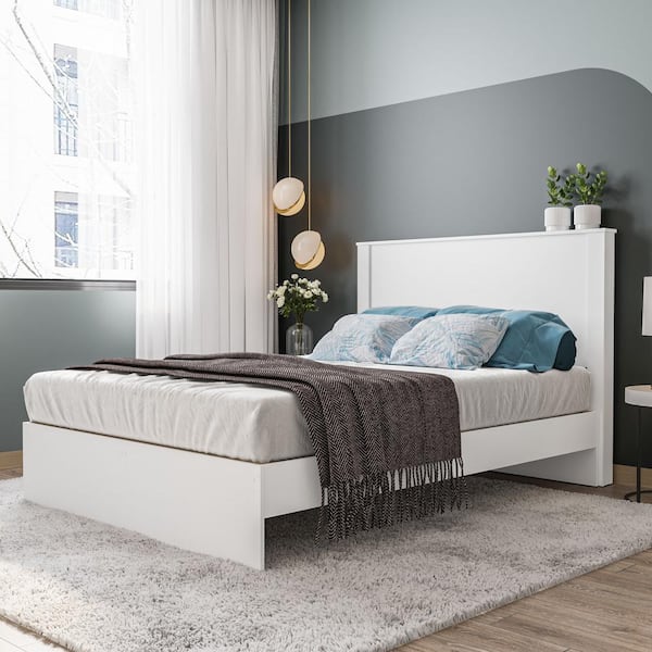 Juliette White Wood Frame Full Size Platform Bed with Headboard