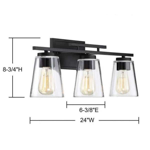 Calhoun Black 3-Light Vanity Fixture with Clear Glass Shades