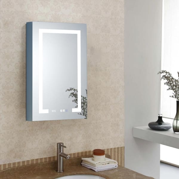 20 in. W x 32 in. H Rectangular Silver Aluminum Recessed/Surface Mount LED Medicine Cabinet with Mirror (Right Open)