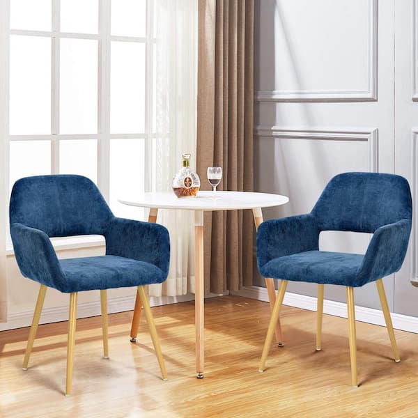 Cromwell Dark Blue Fabric Upholstered Arm Dining Chairs ( Set of 2 )
