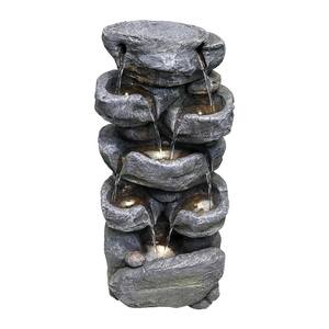 Outdoor Water Fountains Cascade Floor Water Feature Art Decor Stacked Rock Fountain with LED Lights