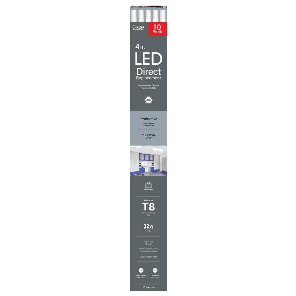 4ft Cool White LED Direct Replacement Light Bulbs, 10 Pack