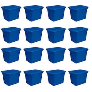 18 Gal. Plastic Stackable Storage Bin Container Box, Blue (16-Pack)