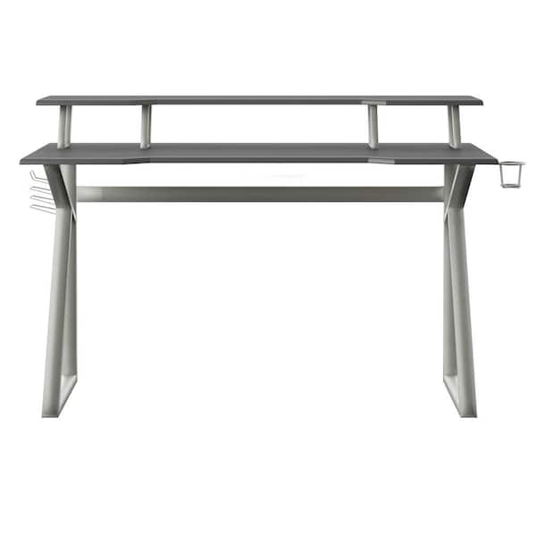 Twin Star Home 56 in. Metallic Gray Gaming Computer Desk with USB Charging Ports