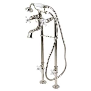 Kingston 3-Handle Freestanding Tub Faucet with Supply Line and Stop Valve in Polished Nickel