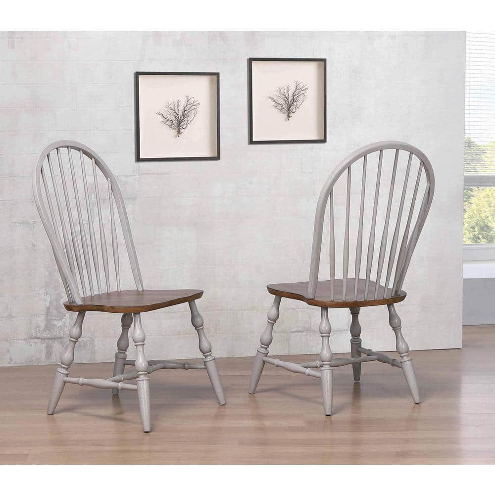Light Gray and Nutmeg Brown High Windsor Wood Side Chair