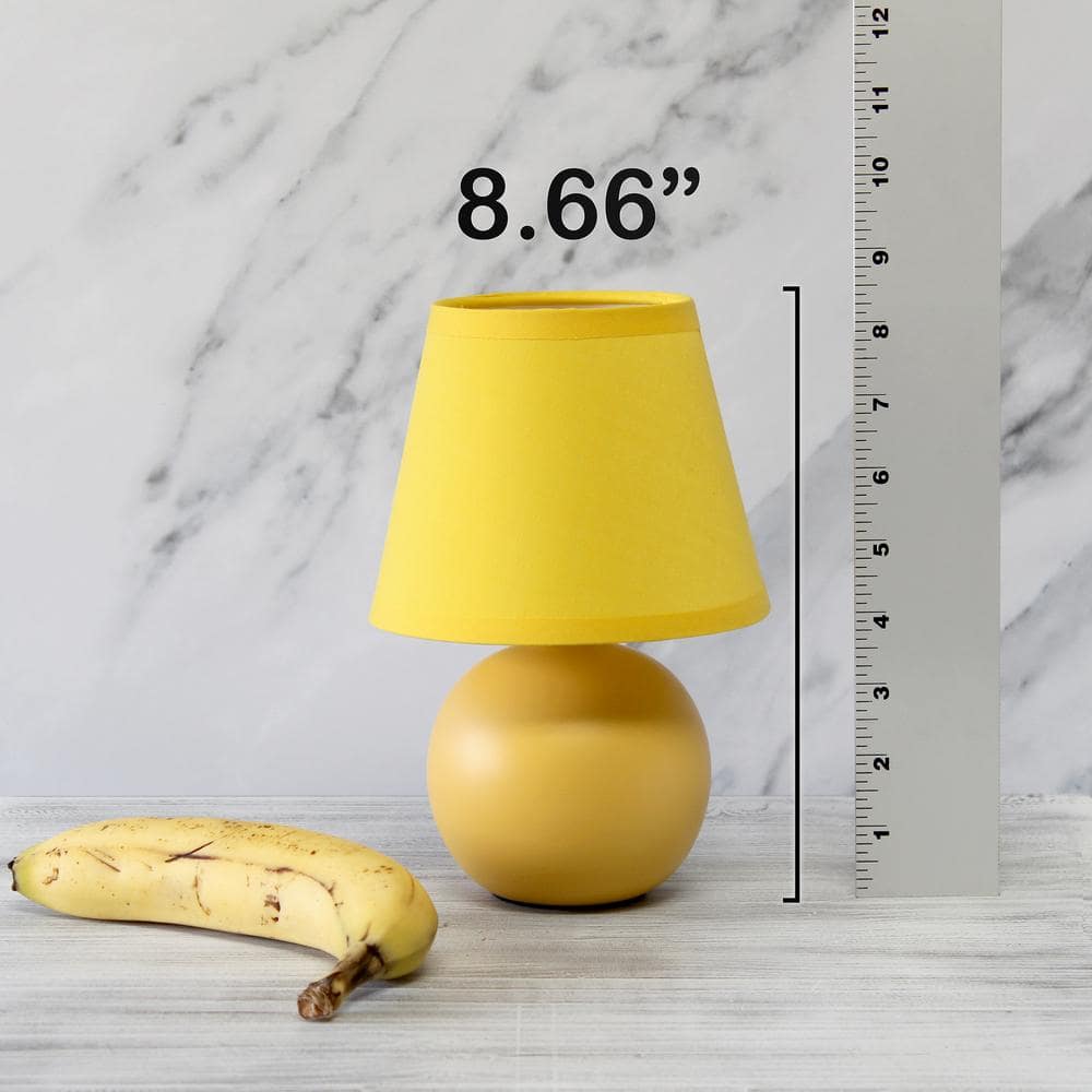 Petite Yellow Ceramic Orb Base Table Lamp Set with Tapered Drum Shade