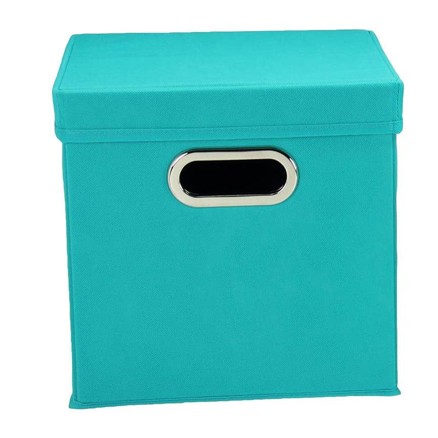 Aqua 11" Fabric Collapsible Lidded Storage Cubes (Set of 2)