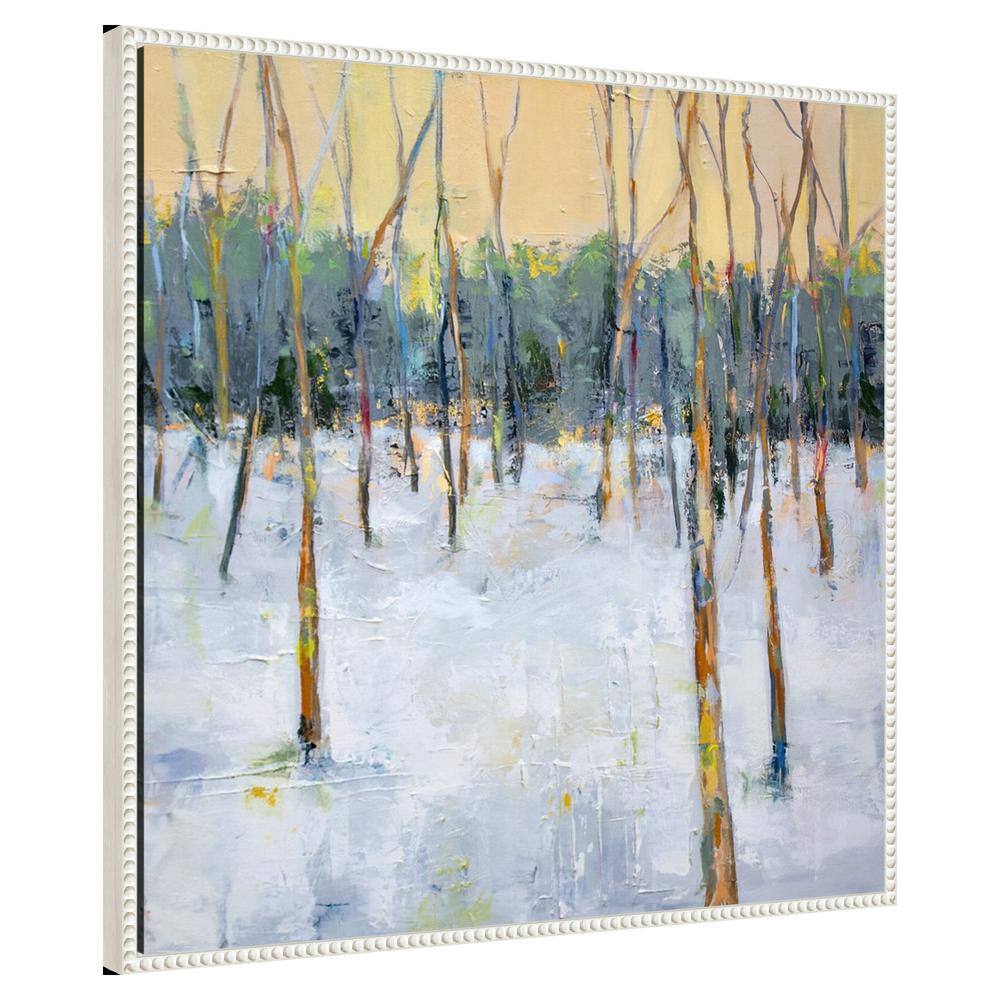 30"x30" White Beaded Frame Winter Forest Canvas Art