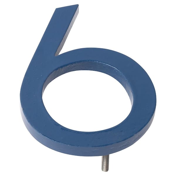 Montague Metal Products 4 in. Sea Blue Aluminum Floating or Flat Modern House Number 6