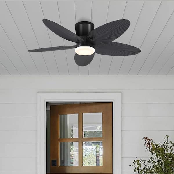 Kviflon 42 in. Indoor/Outdoor Tropical Black Ceiling Fan with Dimmable 3 Color LED Light and Remote/APP Control