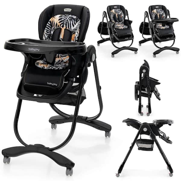 Costway Black Highchair for Babies and Toddlers with Rolling Wheels Adjustable Height Footrest
