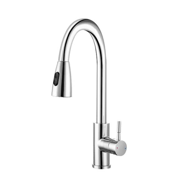 15.67 in. Single Handle Stainless Steel 360 ° Spout Swive Pull Down Sprayer Kitchen Faucet in Stainless Steel in Chrome