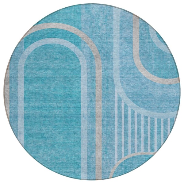 Addison Rugs Chantille ACN532 Teal 8 ft. x 8 ft. Round Machine Washable Indoor/Outdoor Geometric Area Rug