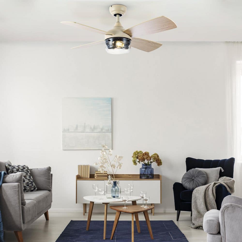 42" Almond and Light Oak Remote-Controlled Ceiling Fan with Lighting