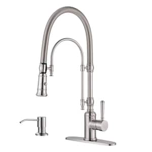 Single Handle Convenient Pull Down Sprayer Kitchen Faucet in Brushed Nickel with Soap Dispenser