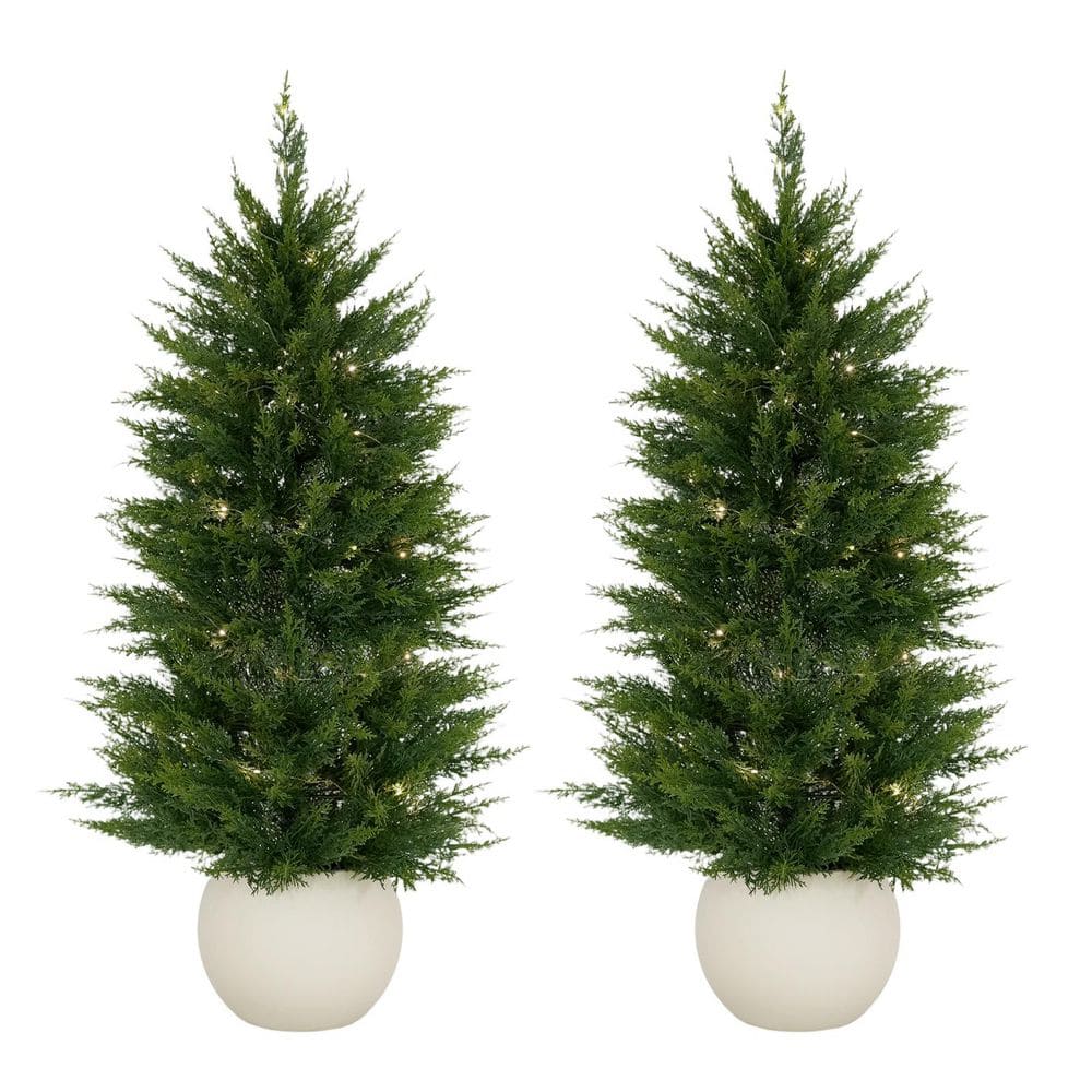 Gravee 4 ft. Artificial Cedar Topiary Tree, 2 Piece Faux Evergreen