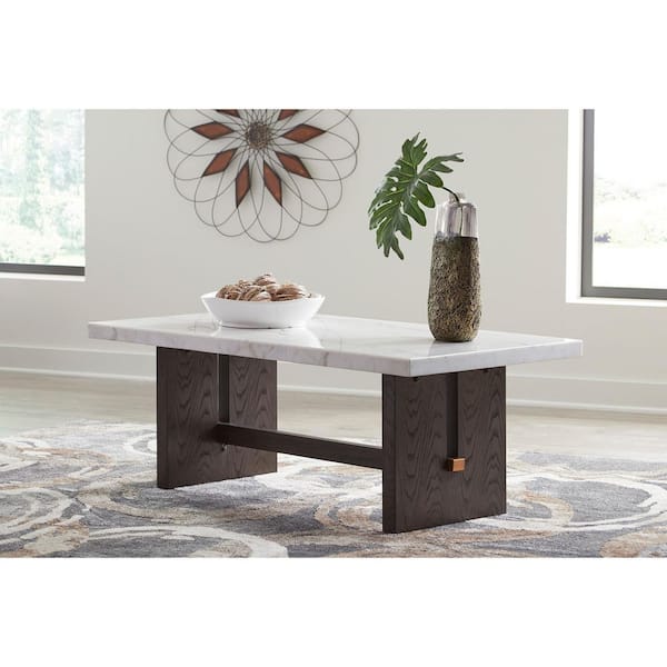 Signature DESIGN BY ASHLEY Burkhaus 52 In. White/Brown Rectangle