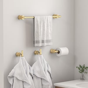 Bathroom Accessories Set 4-pack Towel Bar，Toilet Paper Holder ，2Robe Hooks Zinc Alloy in Gold