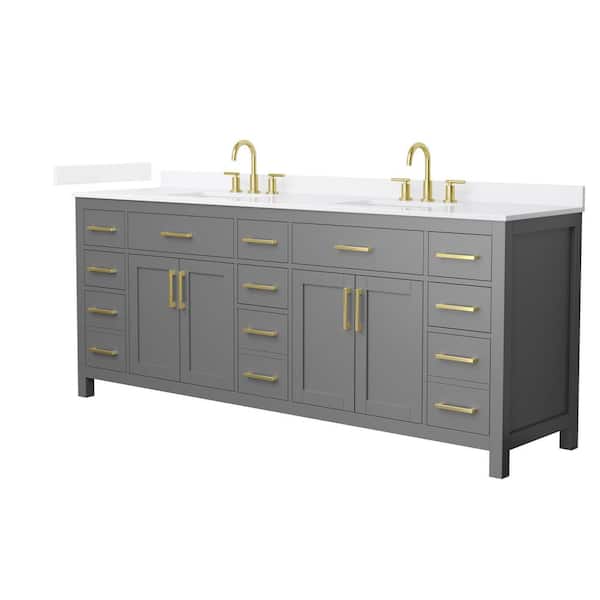 Wyndham Collection Beckett 84 in. Double Freestanding Dark Gray Bath Vanity with White Quartz Top (Assembled)