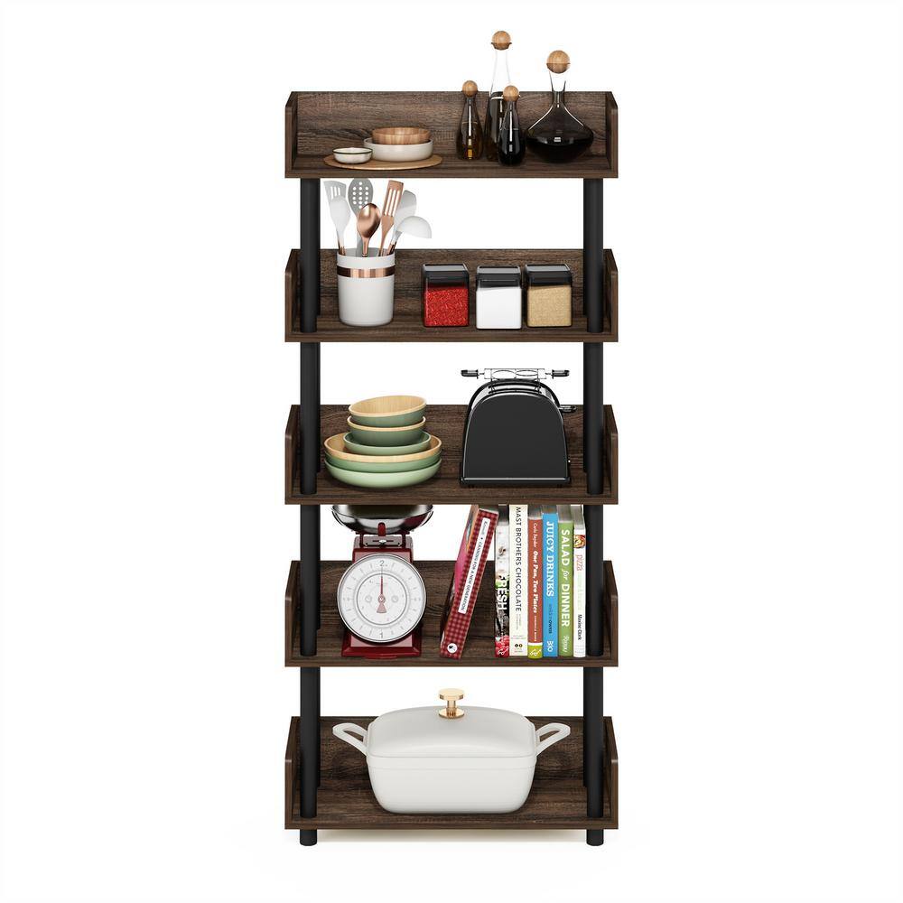 Walnut 5-Tier Toolless Freestanding Display Rack with PVC Tubes
