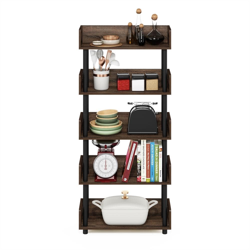 Walnut 5-Tier Toolless Freestanding Display Rack with PVC Tubes