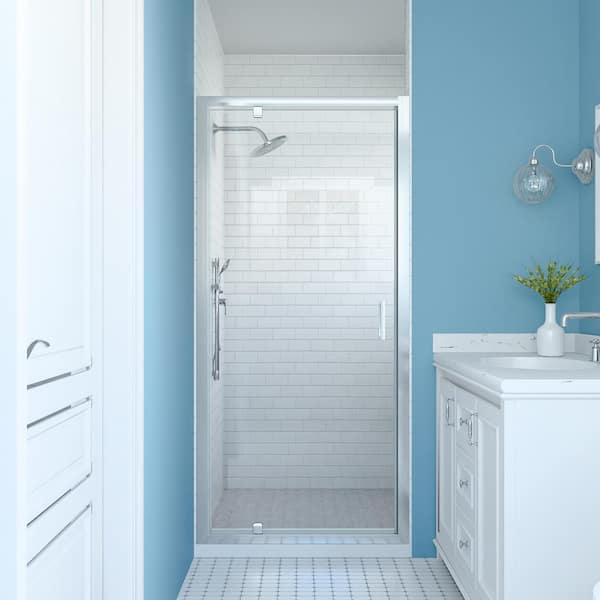 SHAAMA 31-32 in. W x 72 in. H Pivot Framed Swing Shower Door in Single Panel in Chrome Finish in 1/4 in. Clear Tempered Glass