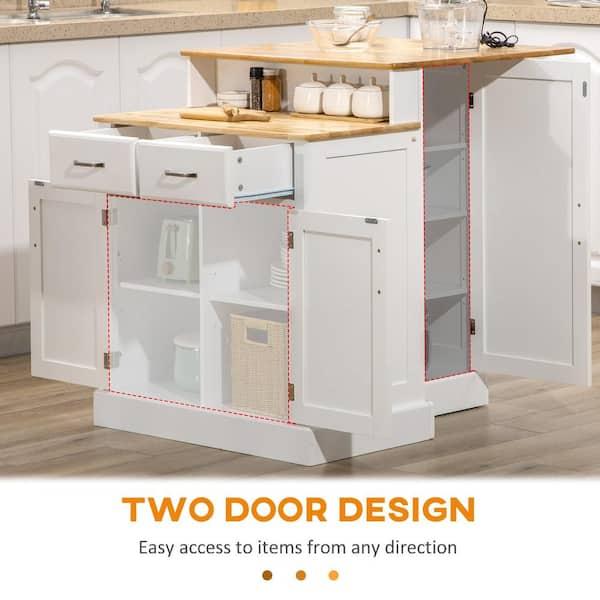 White Wood 30 in. Kitchen Island with Storage Cabinet, Adjustable Shelves,  and Drawers