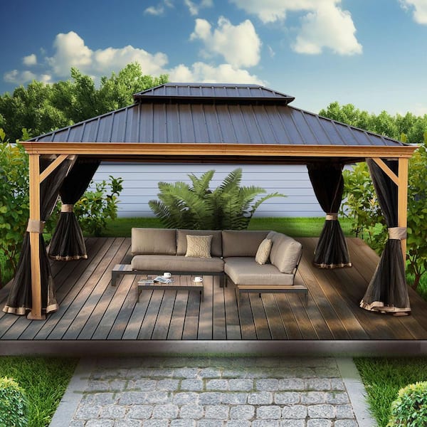 KOZYARD Apollo 12 ft. x 16 ft. Wood Like Aluminum Hardtop Gazebo KOZYARD Apollo 12 ft. x 16 ft. Wood Like Aluminum Hardtop Gazebo