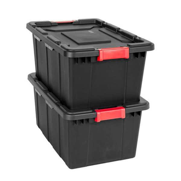 14 Gal. Plastic Durable Storage Bin with Lid in Black (6-Pack) bin