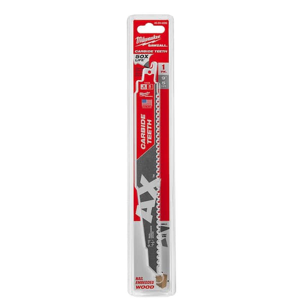 Milwaukee 9 in. 5 TPI AX Nail-Embedded Wood Cutting SAWZALL Reciprocating  Saw Blades (5-Pack) 48-00-5026S - The Home Depot
