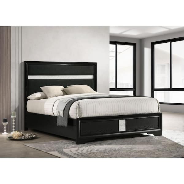 Coaster Miranda Black Wood Frame Queen Panel Bed with Diamond-like