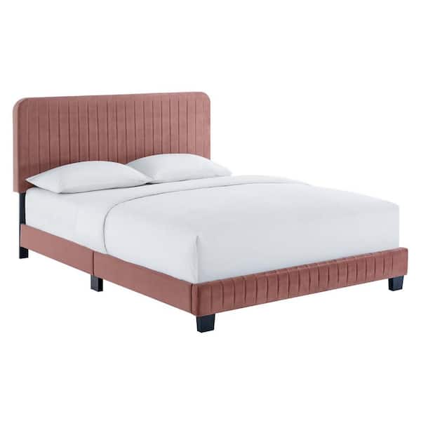 MODWAY Celine Dusty Rose Channel Tufted Performance Velvet Queen Platform Bed