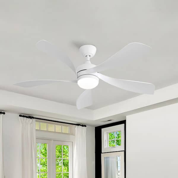 52 in. Integrated LED Indoor Downrod Mount White Standard Ceiling Fan with Dimmable Light and Remote DC Motor