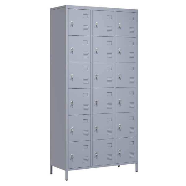 6-Tier 72 in. H Metal Heavy-Duty Storage Cabinet Locker in Gray with 18-Door and Key