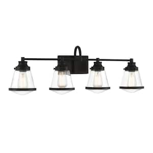 Mannsdale 33 in. 4-Light Black Vanity Light with Clear Glass Shades