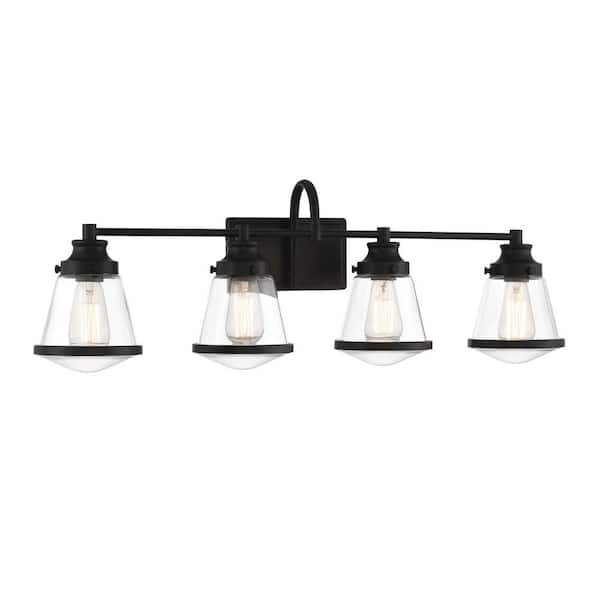 Minka Lavery Mannsdale 33 in. 4-Light Black Vanity Light with Clear Glass Shades